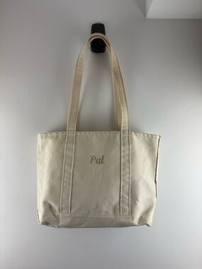 L.L.Bean Boat and Tote Medium Natural on Natural – Long Handle – "Pal" Monogram